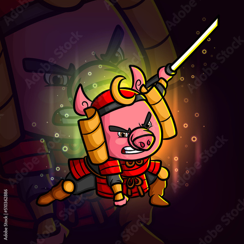 The swordsman pig is ready for fight esport mascot logo design