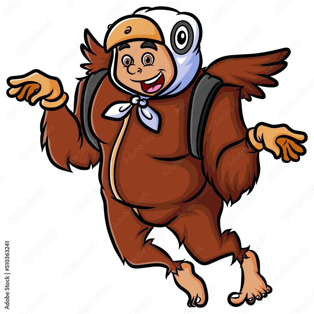 Obraz premium The man with eagle bird costume is flying while bring a bag