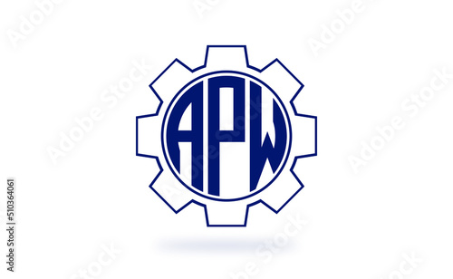 APW three letter industrial logo with gear icon logo design vector template. mechanical logo | servicing logo | engineering logo | initial letter logo | flat logo | minimalist logo | wordmark logo | photo