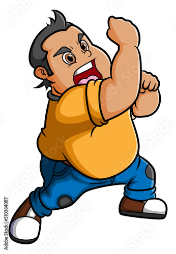 The fighter giant man is giving the super power punch
