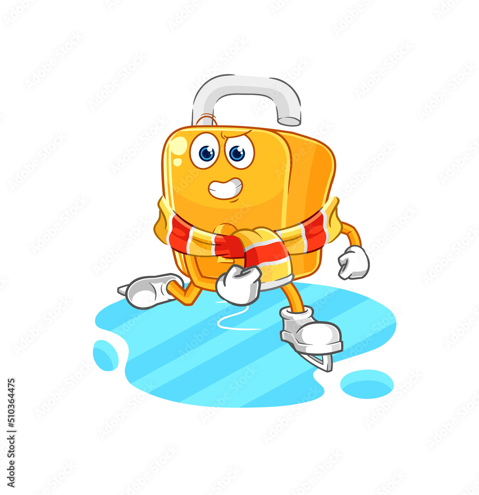 padlock ice skiing cartoon. character mascot vector padlock ice skiing cartoon. character mascot vector