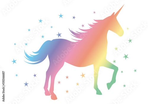 Silhouette of a unicorn with rainbow colours