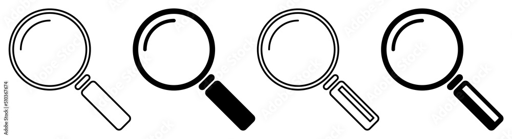 Magnifying Glass Icons. Search Symbol. Editable Stroke. Flat and Line. Stock Vector