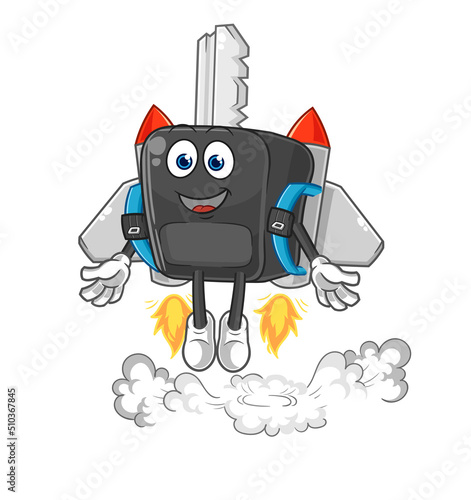 car key with jetpack mascot. cartoon vector