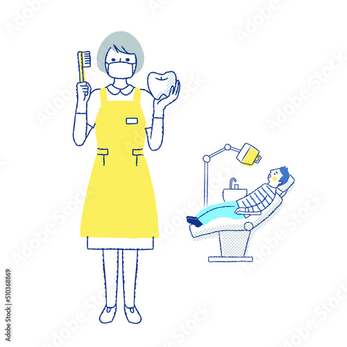 歯科衛生士と診察台に座る患者