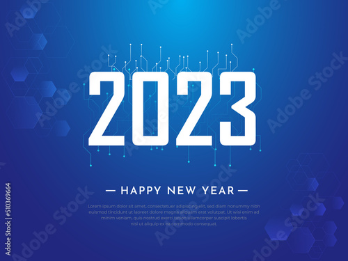 New Year 2023 design background with technology, science and geometric elements.
