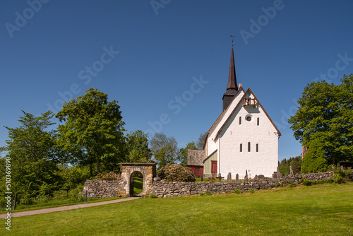 Tingvoll church, Nordmørsdomen, Norway. This church is a white stone church from 1180. Beautiful surroundings. 