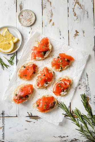 bruschetta with salmon and herbs photo