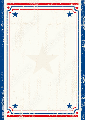 American Star vintage background.
A vintage american poster with an empty frame for your message.