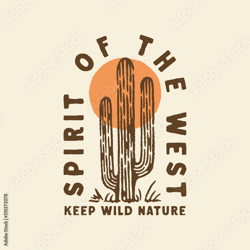 cactus illustration wild west design desert vintage