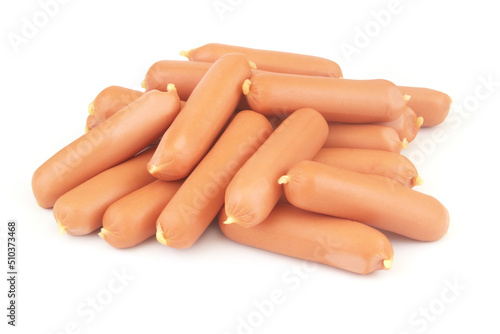 Heap of many tasty sausages isolated on white 