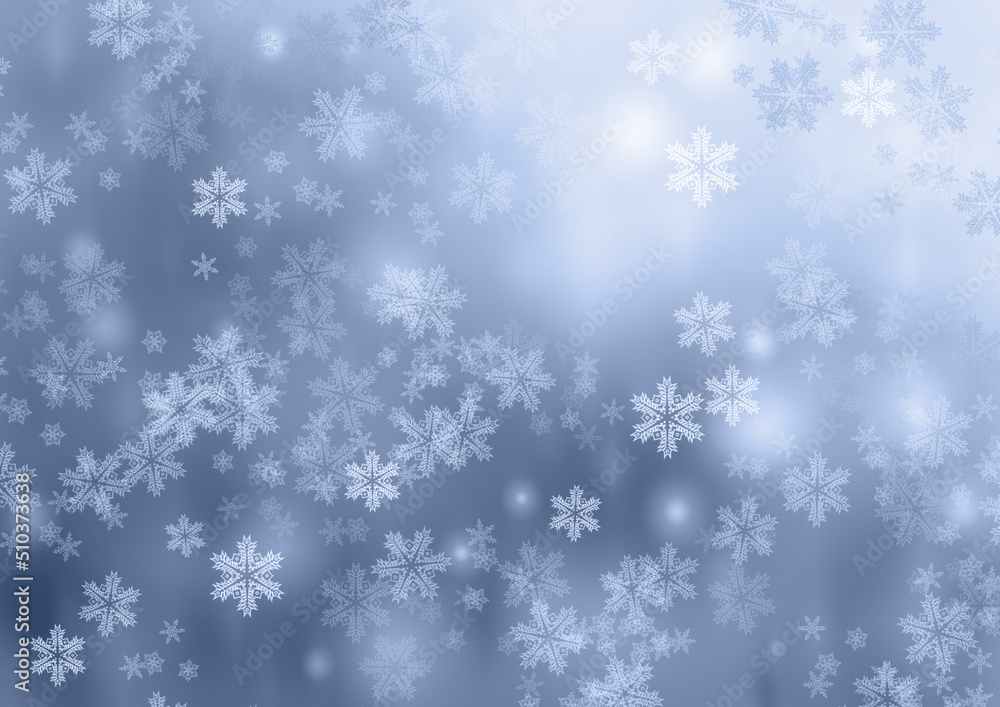 Gray random snowflakes background. Winter digital art.