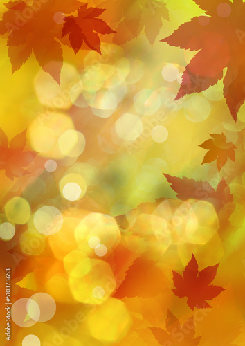 Fall background with maple leaves. Bokeh effect. Art digital illustration.