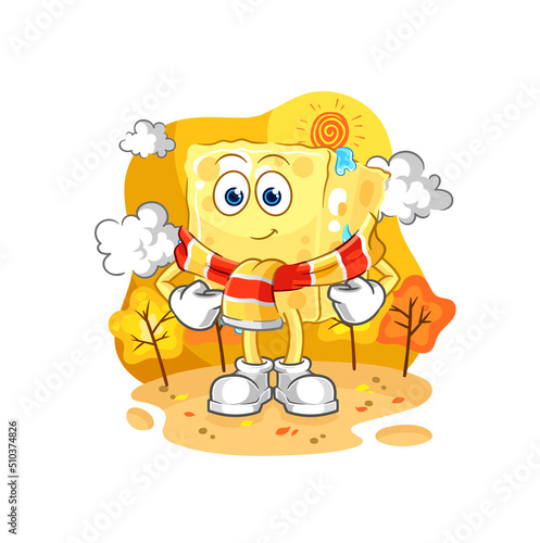 sponge in the autumn. cartoon mascot vector