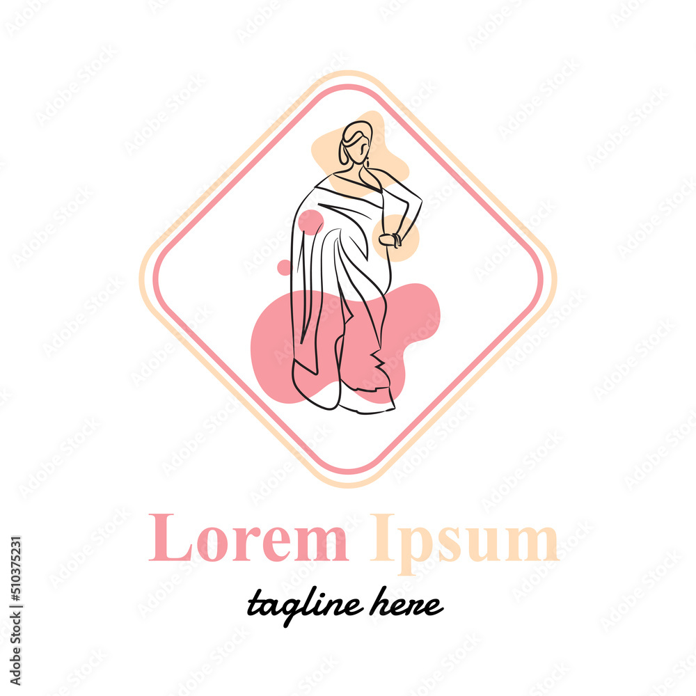 Saree fashion logo vector illustration with female art and dummy text on white background. Saree fashion logo vector illustration with female art and dummy text on white background.