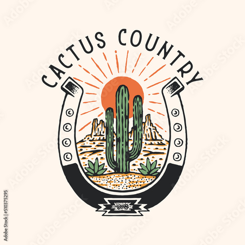 cactus badge illustration desert vintage wild land design photo