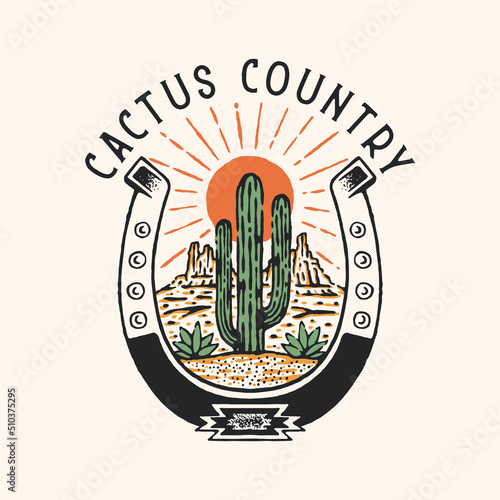 cactus badge illustration desert vintage wild land design