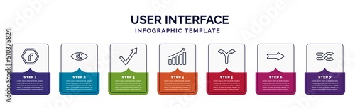 infographic template with icons and 7 options or steps. infographic for user interface concept. included turn left only, viewer, check mark arrow, evolution, bifurcation, right drawn arrow,