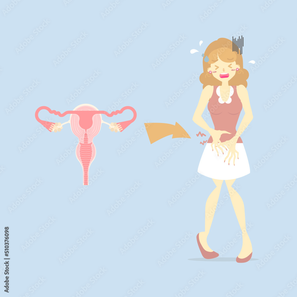 woman having stomach ache, health care, female reproductive disease concept, flat character design vector illustration woman having stomach ache, health care, female reproductive disease concept, flat character design vector illustration