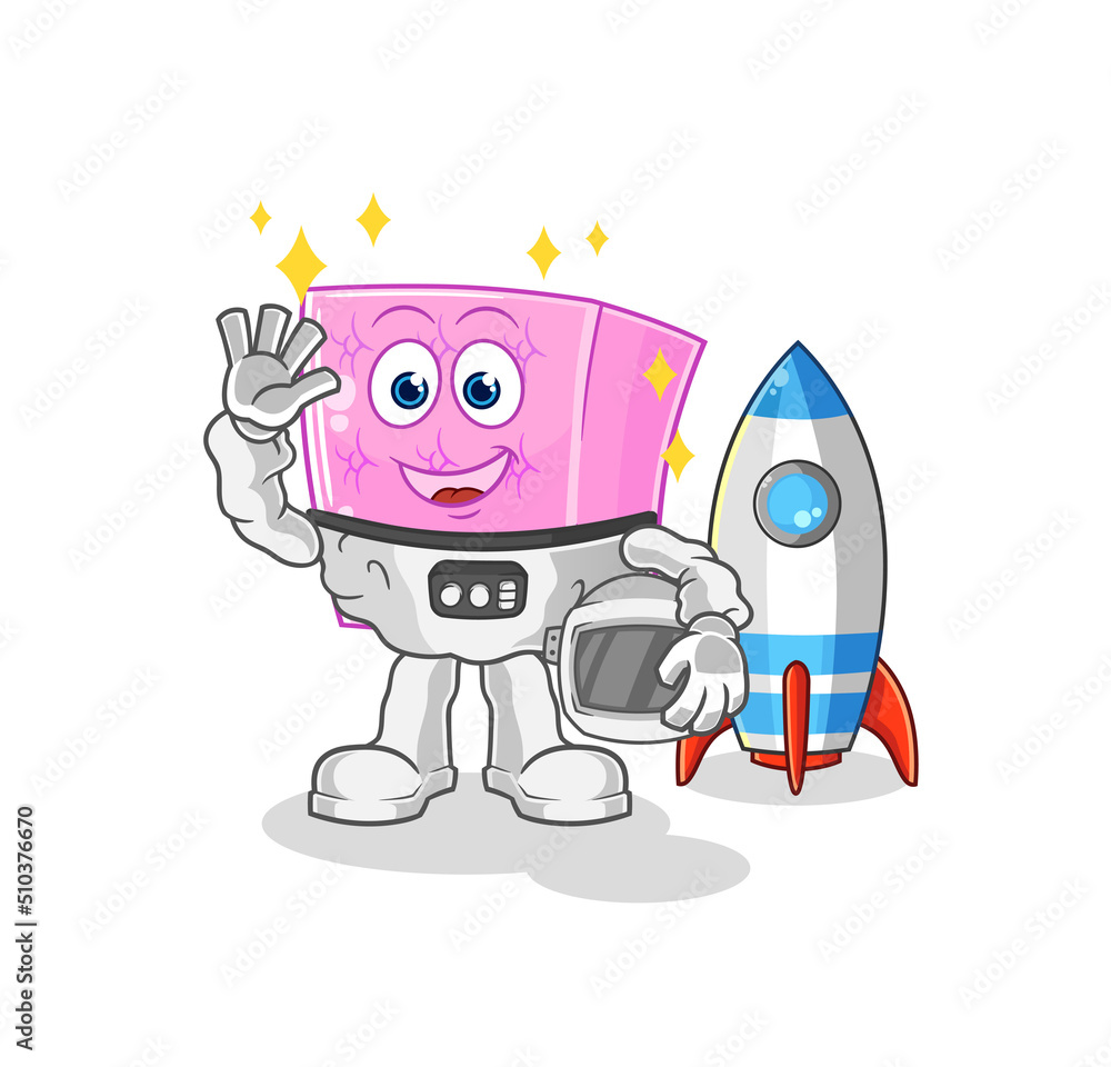 mattress astronaut waving character. cartoon mascot vector