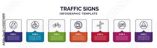 infographic template with icons and 7 options or steps. infographic for traffic signs concept. included no pooping, handicap, bicycle, gasoline, road, no video, humps icons.