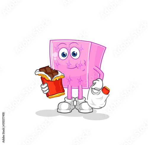 mattress eat chocolate mascot. cartoon vector