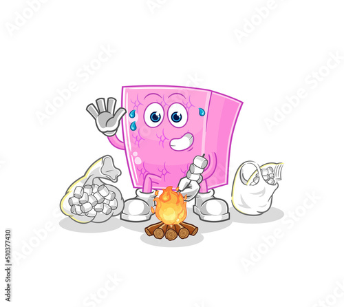 mattress roasting marshmallows. cartoon mascot vector