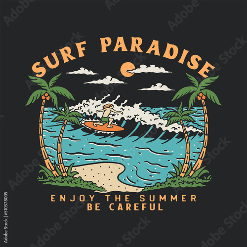 Canvas Print surf illustration summer design paradise vintage palm