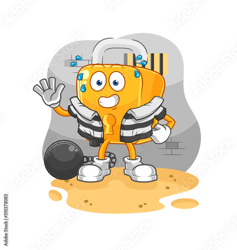 padlock criminal in jail. cartoon character