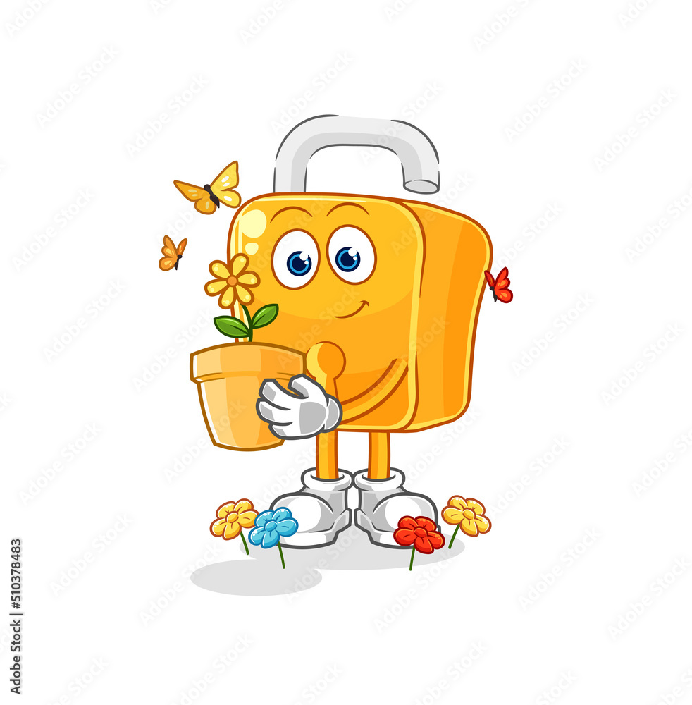 padlock with a flower pot. character vector