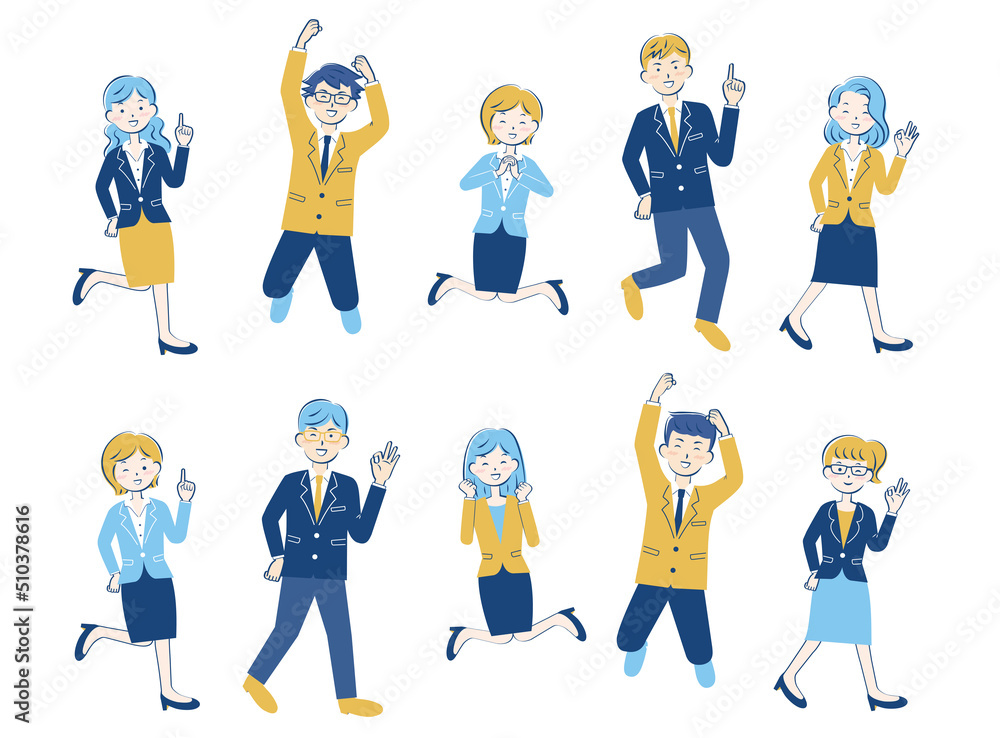 喜ぶスーツ姿の男女　嬉しい　ジャンプ　セット　3c