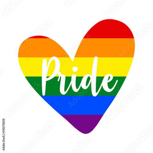 Banner con texto manuscrito Pride. Corazón con bandera lgbt. Color arco iris. Vector para evento del mes del orgullo. Logo orgullo gay