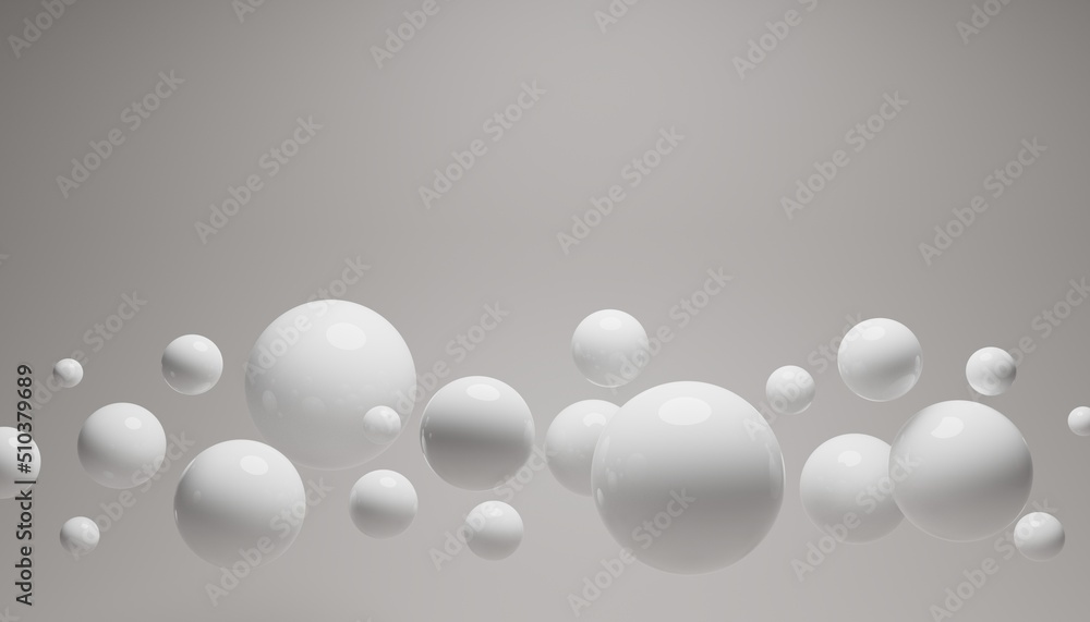 3d render of a  white spheres with copy space on a grey background.Digital image illustration.