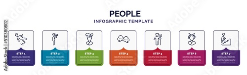 infographic template with icons and 7 options or steps. infographic for people concept. included slide down, monocular, chief, speak bubble, devil standing up, japanese geisha, man climbing stairs