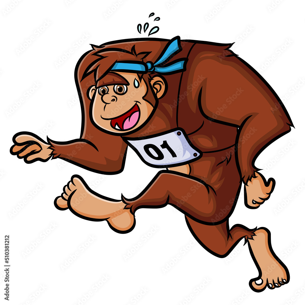The athlete gorilla is running marathon in a competition The athlete gorilla is running marathon in a competition