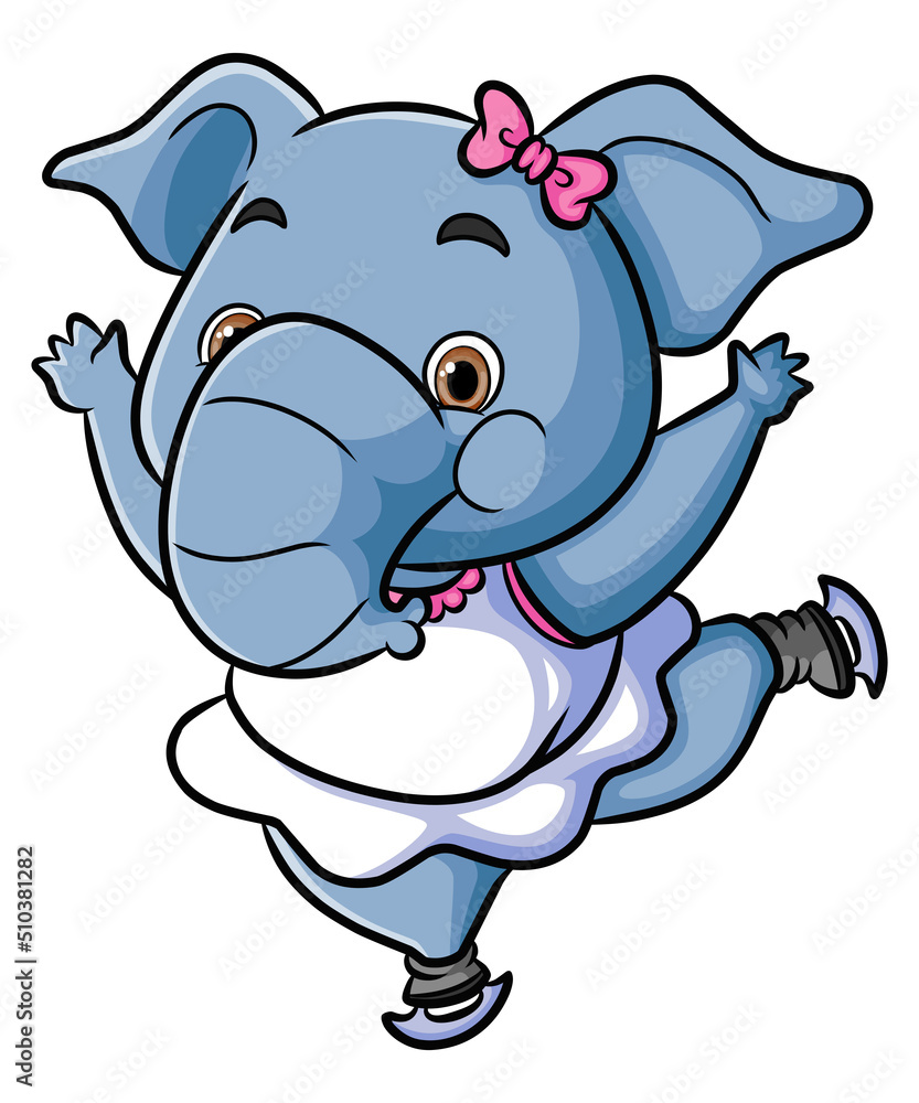 Obraz premium The little girl elephant is playing an ice skating