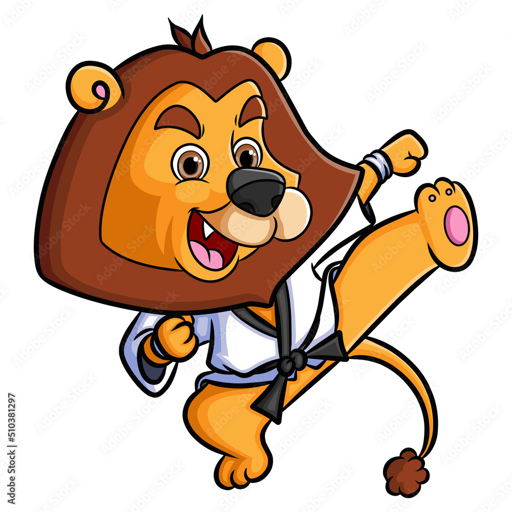 The karate lion is doing the martial arts with a good kick Stock Vector ...