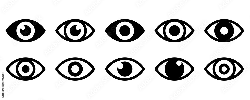 Set with eye vector icons. Human eyes on white background. Sight symbol. See or watch sign. Vector 10 EPS. Set with eye vector icons. Human eyes on white background. Sight symbol. See or watch sign. Vector 10 EPS.