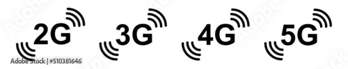 2g, 3g, 4g and 5g vector icons set. Mobile communication. Internet signal. Mobile technology. Speed internet connection. 