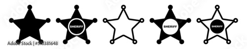 Set with black sheriff stars. Sheriff star silhouette. Logo symbol. Vector icons. photo
