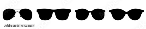 Sunglasses vector icons set. Black silhouette. Protection with sunlight. Eyewear icons. Symbol summer.