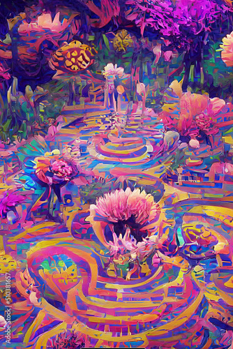 psychedelic flower garden abstract digital art photo