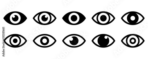 Set with eye vector icons. Human eyes on white background. Sight symbol. See or watch sign. Vector 10 EPS.