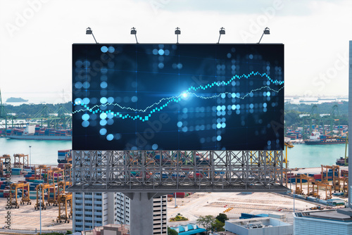 Canvas Print Forex and stock market chart hologram on road billboard over panorama city view of Singapore