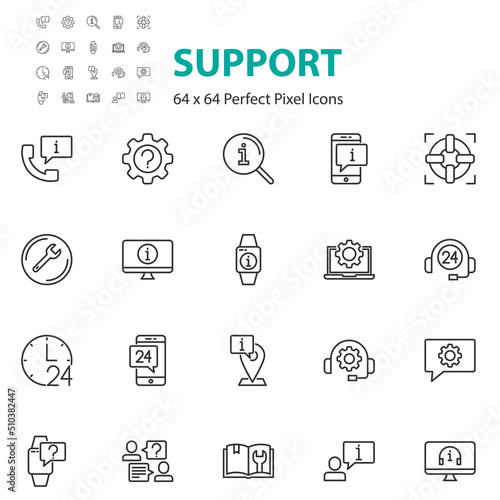 set of support icons, 24 hours service, communication