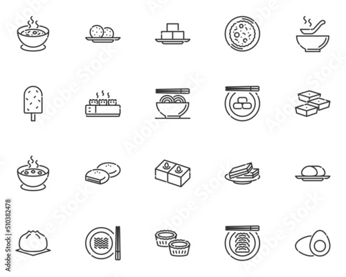 set of chinese food line icons, tradition food, asia
