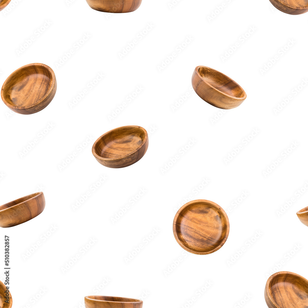 wooden plate, bowl, isolated on white background, SEAMLESS, PATTERN wooden plate, bowl, isolated on white background, SEAMLESS, PATTERN