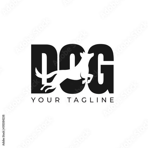 Silhouette of a jumping dog isolated on a white background. dog text vector illustration