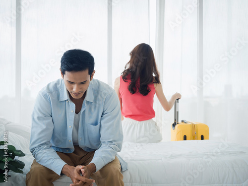 Photography The anxiety of Asian couple lovers on the bed