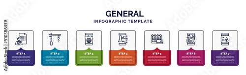 infographic template with icons and 7 options or steps. infographic for general concept. included agent script, construction crane, information technology, ecommerce strategy, annual fee, info